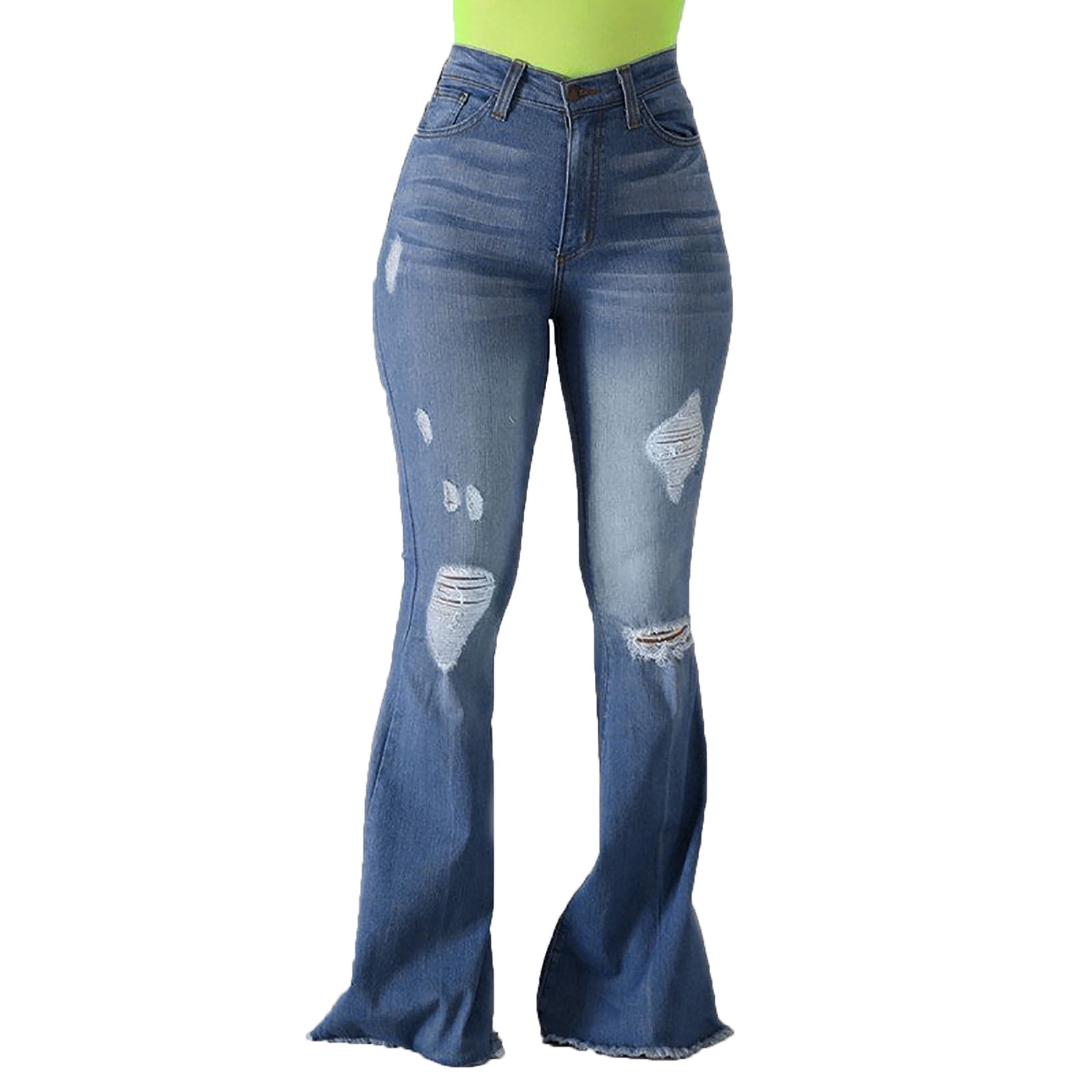 High waisted ripped bell bottom jeans discount