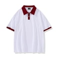 thumbnail image 1 of Fiudx Liquidación de Ahorros de Verano Camiseta de Manga Corta con Botones y Hombros Descubiertos para Mujer, Blusa Holgada de Color En Contraste, 1 of 3