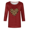 thumbnail image 4 of Qulqfy Valentine's Day Tops Women Cute Leopard Print 3/4 Sleeve Plus Size Blouses Heart Print Red Dating Crew Neck Shirts for Women M, 4 of 5