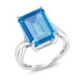 thumbnail image 3 of Gem Stone King 10K White Gold Swiss Blue Topaz Engagement Ring for Women | 7.00 Cttw | Emerald Cut 14X10MM | Gemstone November Birthstone | Size 8, 3 of 6