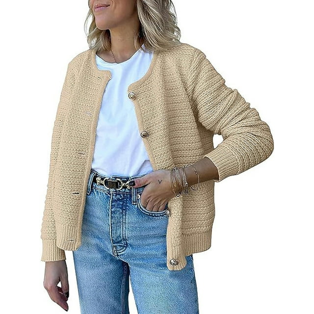 Sexy Dance Chandails pour Femmes Cardigan Boutonné Col Rond Cardigans Haut Doux Manches Longues Extérieur Kaki m