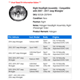 thumbnail image 2 of Right Headlight Assembly - Compatible with 2007 - 2017 Jeep Wrangler 2008 2009 2010 2011 2012 2013 2014 2015 2016, 2 of 2
