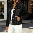 thumbnail image 6 of Women's Solid Color Long Sleeve Denim Button Front Jacket Multi-Pockets Casual Trucker Coat Soft Lightweight Work Office Outfits | CSEONE,Black L, 6 of 9