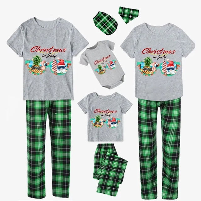 Pijamas familiares navideños a juego, conjuntos de pijamas grises con gafas de sol, Navidad en julio