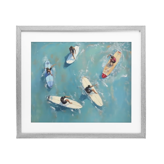 Stupell Industries Tropical Group of Surfers at Sea Gray Framed Print Under Glass, 21 x 17, by LSR Design Studio