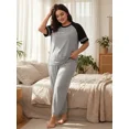 thumbnail image 3 of Cueply Women’s Plus Size Pajama Set 2 Piece Short Sleeve Lounge Top and Elastic Waist Jogger Pants Soft Sleepwear, 3 of 7