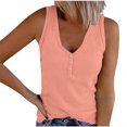 thumbnail image 2 of Htigea Womens V Neck Tank Tops Summer Ribbed Sleeveless Henley Shirts Casual Loose Button Up Cami Knit Tees Sale Orange,S, 2 of 5