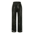 thumbnail image 4 of PUYAHG Women's Pants Wide Leg Long Sequin Gold Sparkly Green High Waist Glitter Loose Woman Relaxed Fit Trousers Black,M, 4 of 5
