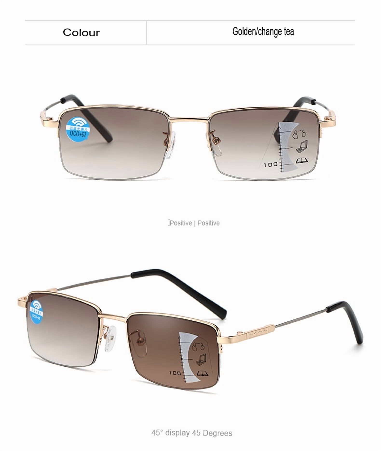 Progressive Photochromic Reading Glasses for Men Blue Light Blocking Multifocus Lens Computer Readers Near Far Vision Magnification 1.5x,Gold