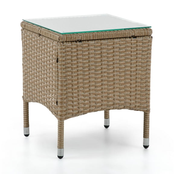 Muse & Lounge Co. Fields Outdoor Patio End Table in Natural PE Wicker / Rattan