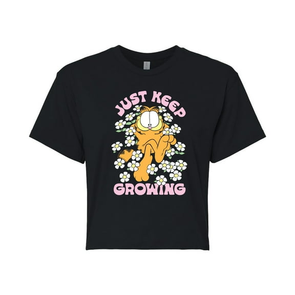 Garfield - Garfield Flowers Keep Growing - Juniors Cropped Graphic T-Shirt
