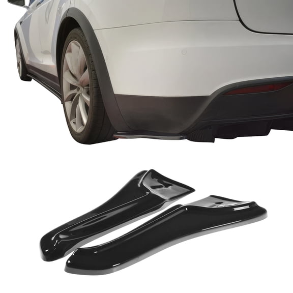 Ikon Motorsports Rear Splitter Aprons Compatible With 2016-2020 Tesla Model X, Maxton Style Unpainted Black PU Added On Rear Bumper Lip Diffuser Canards Pair 2PCS