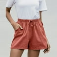 thumbnail image 4 of JINMGG 2024 Summer Plus Womens Shorts Clearance,Women Solid High Waist Cotton and Linen Shorts Pants Casual Beach Shorts Red XXXL, 4 of 8