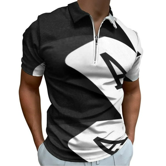 Ace of Spades Monochrome Playing Card Men Zipper T-shirt Summer Casual Short Sleeve T-shirt Top