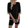 thumbnail image 3 of Womens Lounge Sets 2 Piece Outfits Short Sleeve Pullover Tops Wide Leg Pants Summer Travel Outfits Black S, 3 of 9