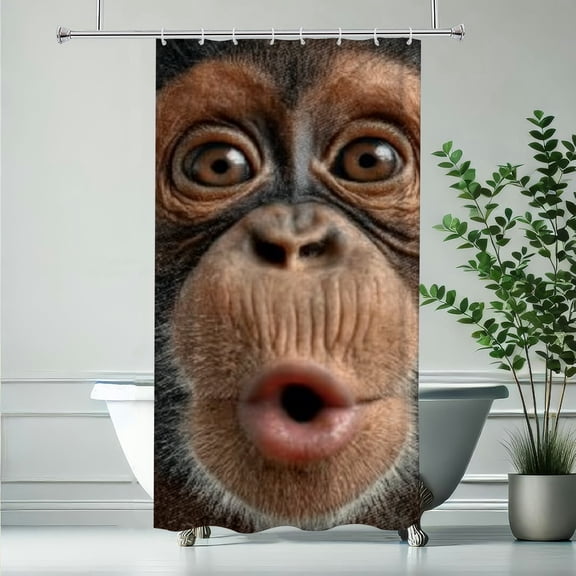 RKSupls Christmas Shower Curtain, Funny Monkey Face Shower Curtain with Hooks for Christmas Home Bathroom Decor Washable Curtains, 36x72 in