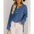thumbnail image 2 of HSHDLDF Women's Oversized Sweaters Batwing Long Sleeve Loose V Neck Button Henley Tops Pullover Knit Jumper, 2 of 5
