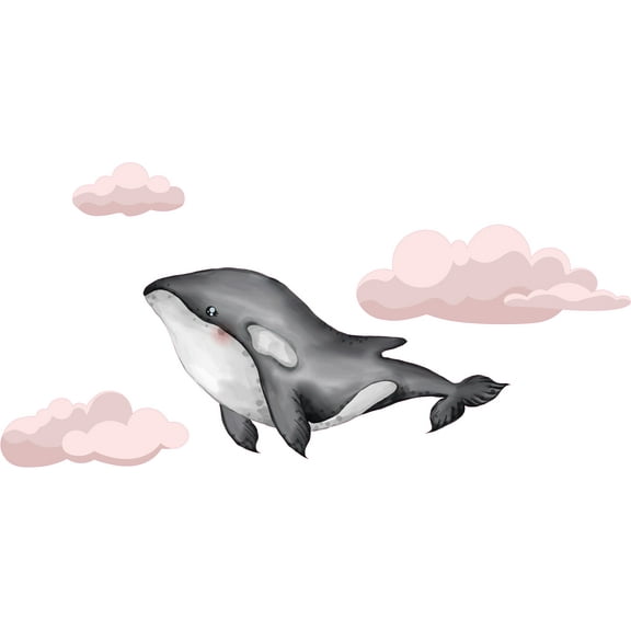 Removable Orca Multicolored Decoration Large Fish & Clouds Cartoon Design Vinyl Kids Bedroom Bathtub Wall Decal Sticker - 10" x 20" Adhesive Home Living Room Art Killer Whale Sea Animal Wall Decor