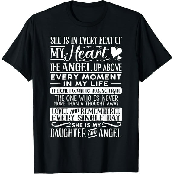 My Daughter Is My Guardian Angel in Heaven Grief to Daughter T-ShirtMen and women, Black T-shirt, size: Extra large S-4XL