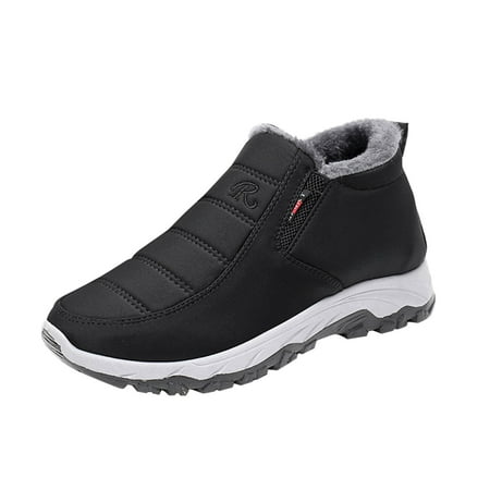 

SEMIMAY Mens Couple Boots Winter Flat Splashing Thickening Velvet Warm Side Zipper Mid Tube Snow Boots