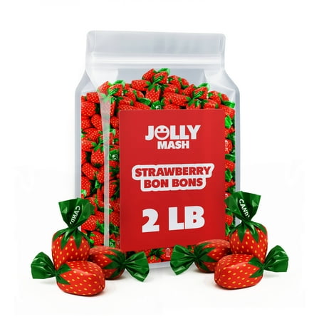 Strawberry Bon Bons Filled Hard Candy | 2 LBS | Individually Wrapped Strawberry Candy Bulk Bag