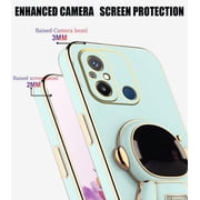 Compatible with Xiaomi Redmi 12C Case for Women Men, Ultra Soft Xiaomi Redmi 12C Phone Case with Stand Silicone TPU Plating Cute Astronaut Pattern Cases Cover (Green)