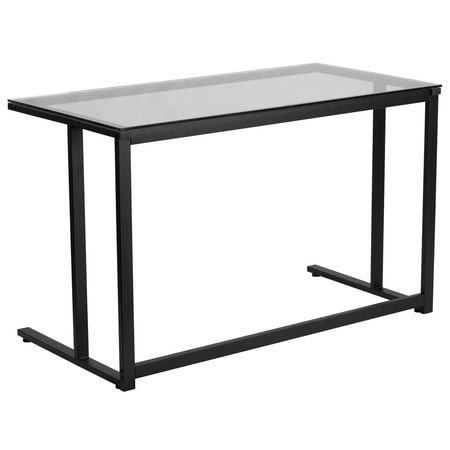 Flash Furniture Glass Desk With Black Pedestal Frame Walmart Com