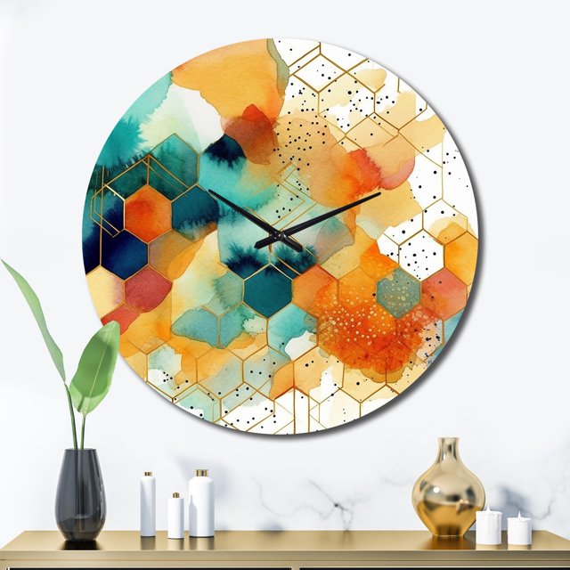 Designart "Chromatic Hexa Mirage I" Abstract Shapes Oversized Wall Clock