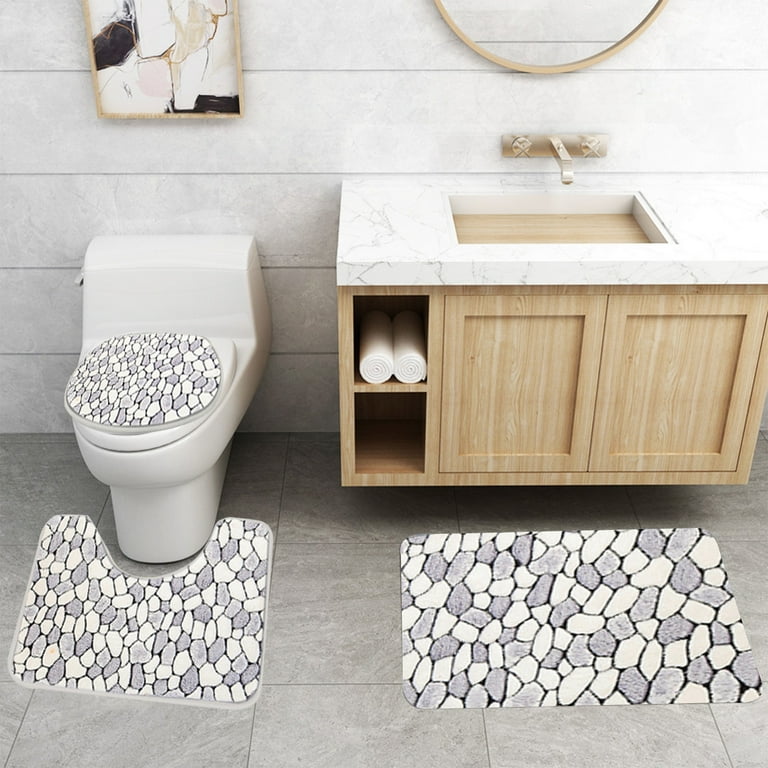 Ultra Thin Bathroom Mats Set, White Contour Bath Mat Set for Bathroom  Washable
