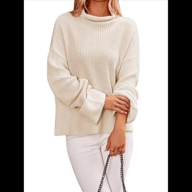 Suéteres de Cuello Redondo para Mujer, Conjuntos de Otoño, Suéteres de Punto con Cuello Redondo y Abertura Lateral, Tops de Moda. Albaricoque S