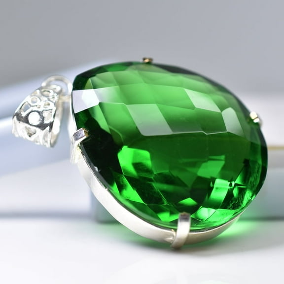 Natural Certified Green Topaz 100 Ct 925 Starling Silver Pendant Gift For Mom