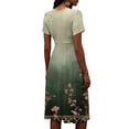 thumbnail image 5 of Women's V Neck Short Sleeve Dress Floral Print A Line Midi Casual Summer Outfit Flowy Lightweight Party Wear Vacation Boho Chic Paisley Abstract Dark Green L, 5 of 5