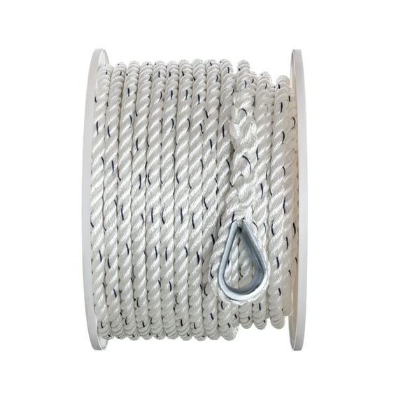 Seachoice Boat Anchor Line Rope, 3-Strand Twisted, Nylon, White/Blue, 1/2 In. X 150 Ft.