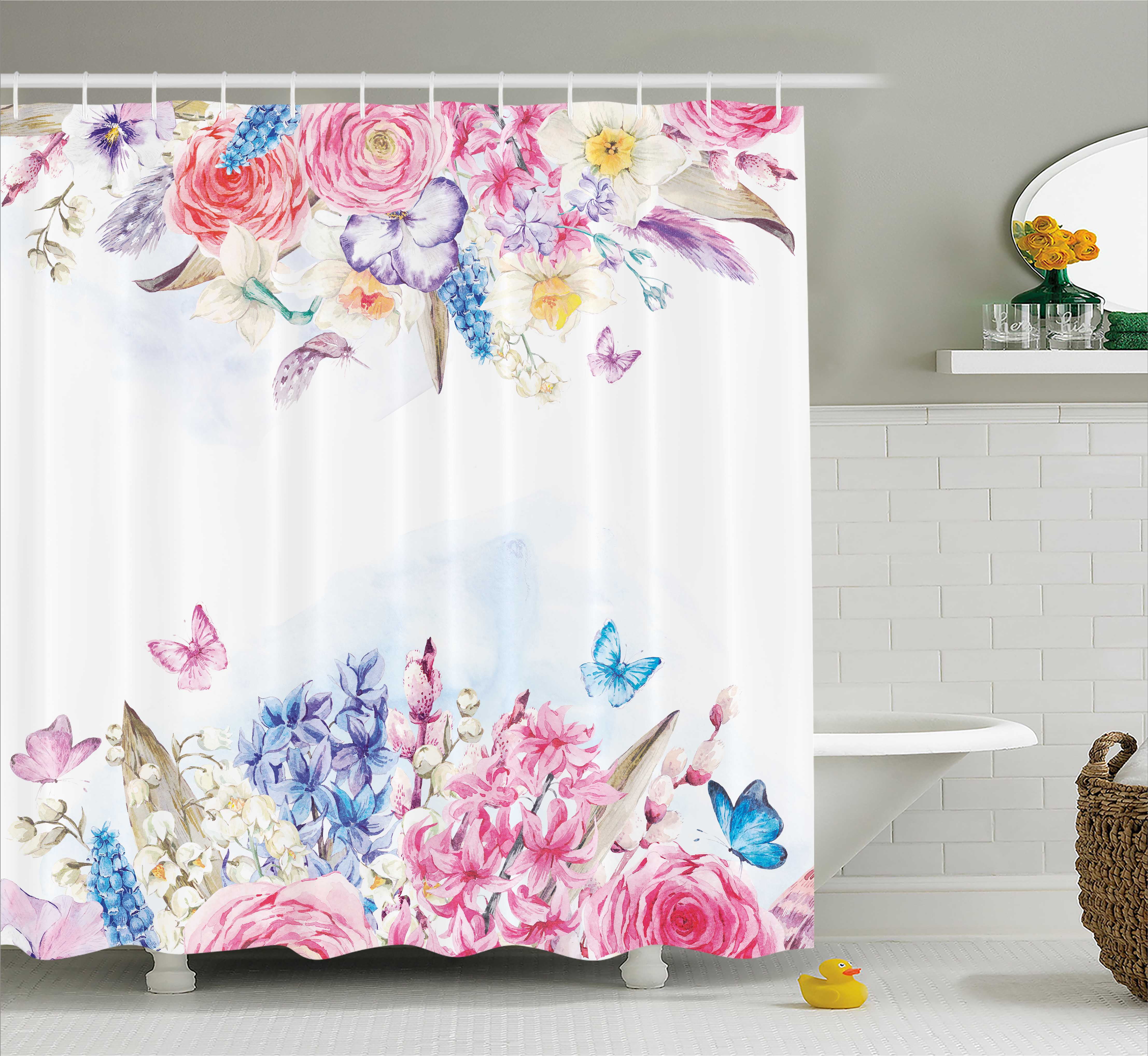 Shabby Chic Shower Curtain, Romantic Garden Roses and Daisy Flowers