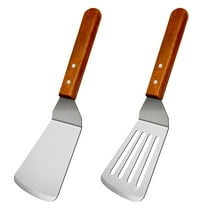 2Pcs Metal Spatulas Set, Metal Spatula for Cast Iron Skillet, Cooking Utensils Fish Egg Grill Spatula Stainless Steel Slotted Spatula, Wok Flat Top Small Metal Spatula Turner with Wood Handle