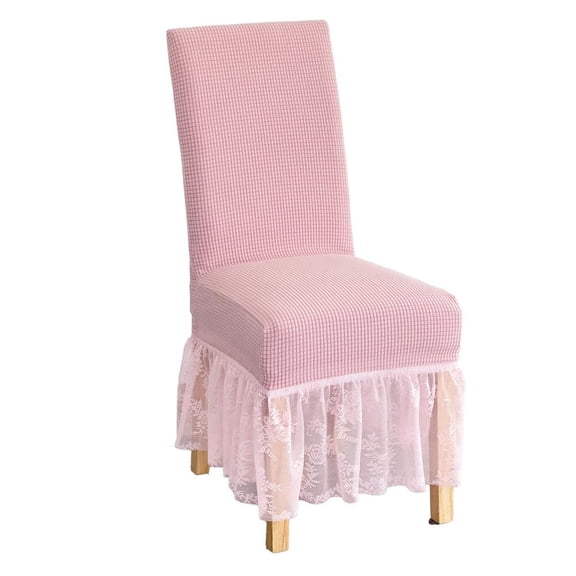 OADUKQ Stretch Chair Cover, One Size Soft Corn Fleece Chair Cover with Lace Skirt, Dining Room and Dorm Study Chairs, Pink
