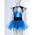 thumbnail image 5 of Yartina Kids Girls Halloween Alien Costume Sequins Ballet Leotard Dance Tutu Dress Carnival Party Blue 6, 5 of 7