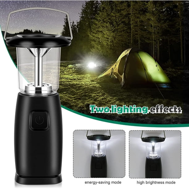 Lampe de camping solaire rechargeable à manivelle, lampe torche LED avec 2  modes de charge et 6 perles LED haute luminosité pour camping, travail,  chasse, tente, pêche, randonnée (rouge) 
