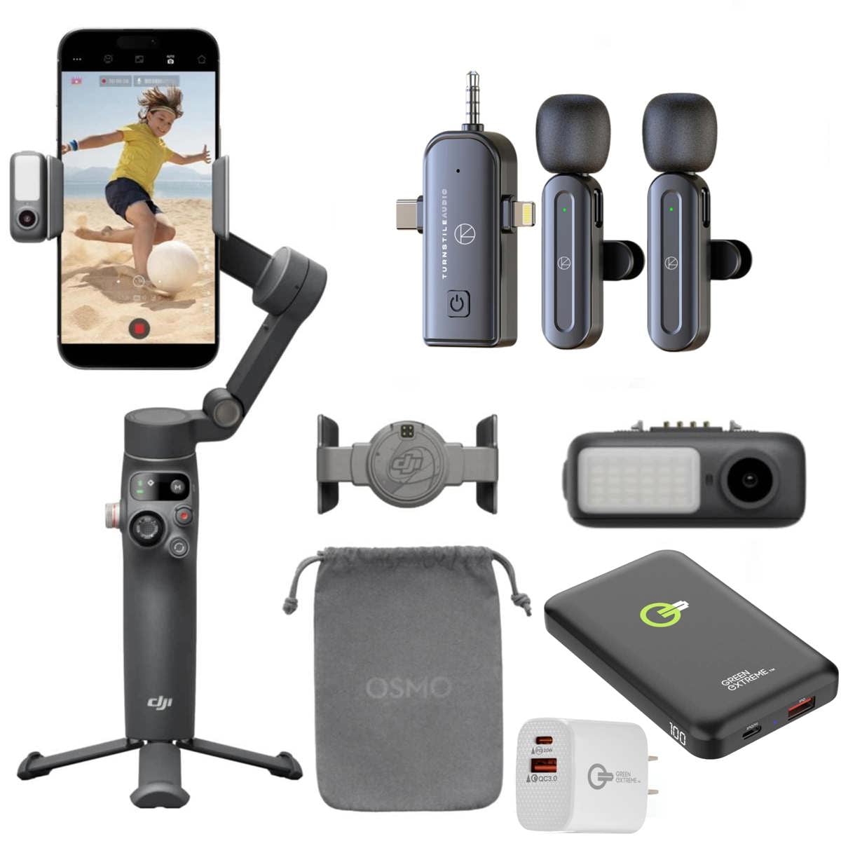 DJI Osmo Mobile 7P Smartphone Gimbal, w/Lav Mic, Power Bank Wall Charger