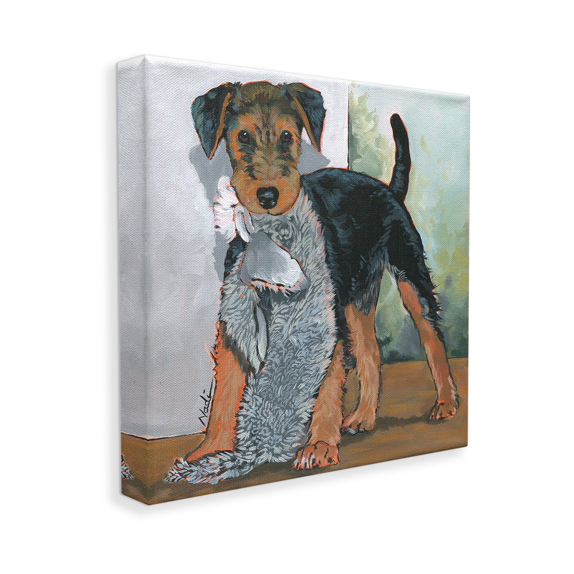 Stupell Industries Terrier Dog with Toy Animals & Insects Painting Gallery Wrapped Canvas Art Print Wall Art, 30 x 30
