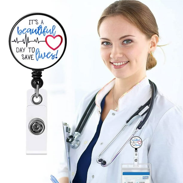 Fiudx Porta Credencial En El Entorno de Enfermera, Cordón Retráctil para Identidad, Recubierto de Mylar, para Uso Médico y Enfermero, Estilo Personalizado, Fácil de Colocar.