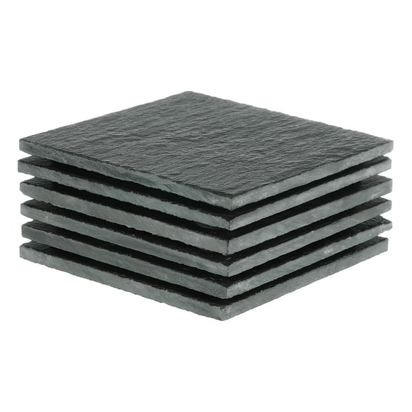 Unique Bargains Slate Drink Coasters,6 PCS 4 x 4 Inch - Straight-sided Square Bar Stone Coasters for Engraving Handmade (Black)