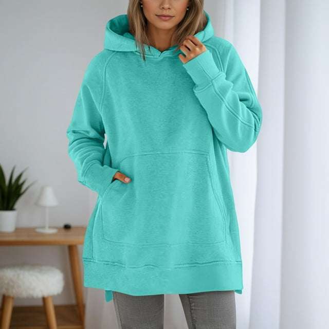 Cozy Chandails à Capuchon et Chandails en Molleton pour Femmes à Manches Longues Col Rond avec Poche Solide Coupe Ample pour Usage Quotidien Décontracté