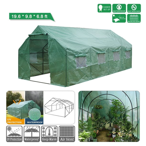 20 X10 X7 Portable Walk In Greenhouse For Outdoor Indoor Plant Gardening Canopy Front Roll Up Zipper Entry Doors And 6 Small Side Windows Com 20 X10 X7 Portable Walk In, Small Outdoor Greenhouse Tent