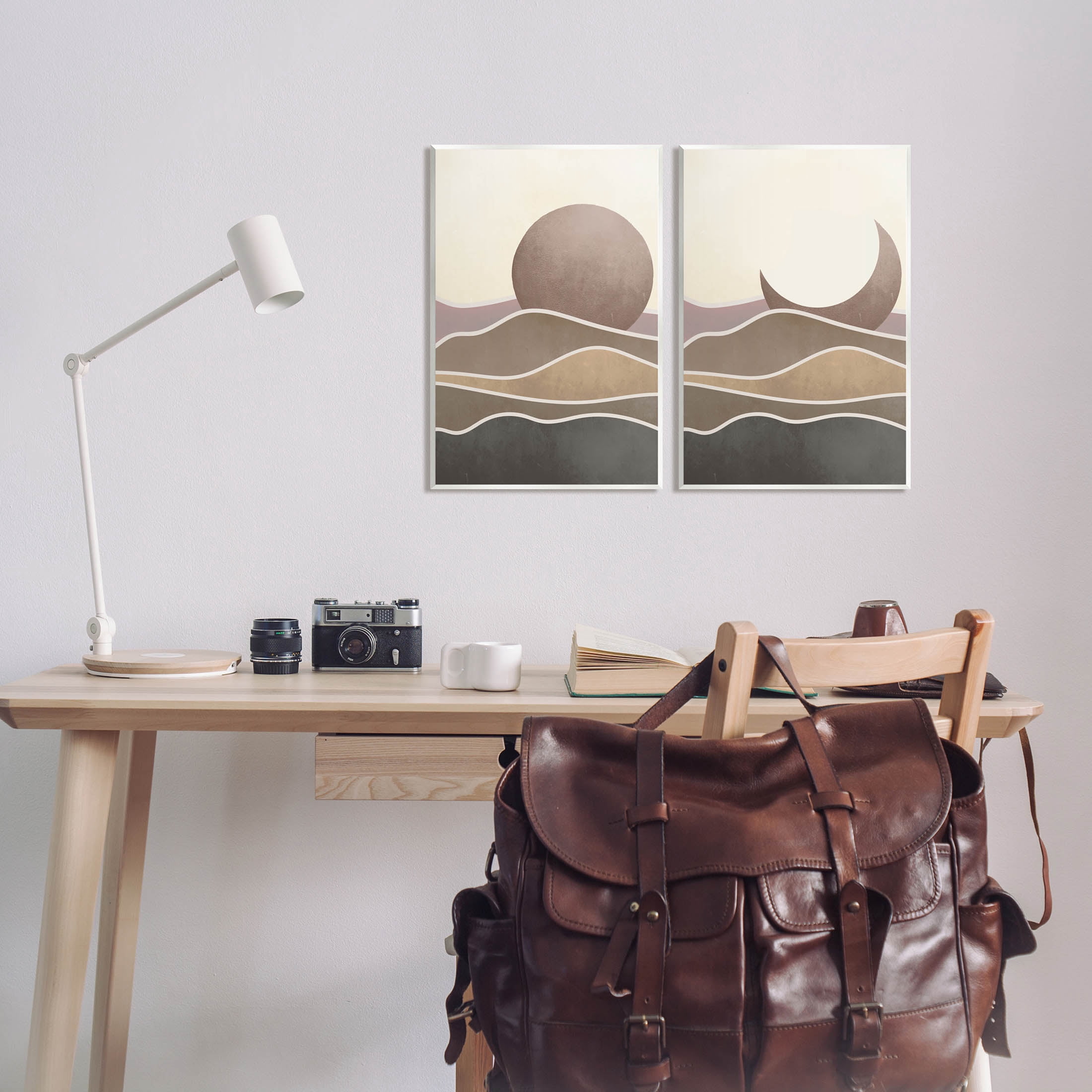 Neutral Toned Landscape Sun Moon Landscape Graphic Art Unframed Art Print Wall Art, Set of 2