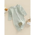 thumbnail image 3 of Gzhioc Newborn Baby Unisex Casual Romper, Long Sleeve Round Neck Stripe Printed Feet-Covered Long Jumpsuit,0-9 Months, 3 of 9