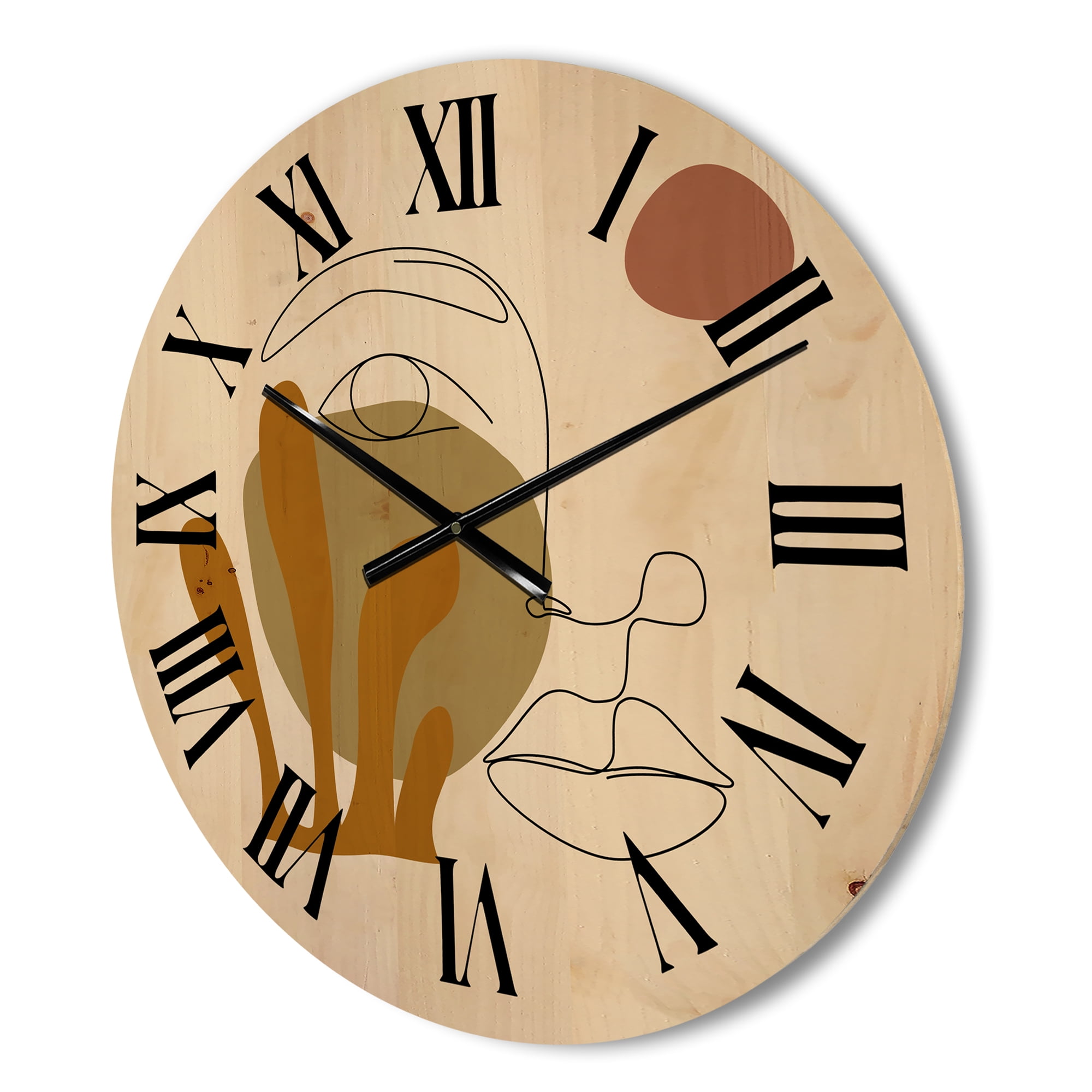 Designart 'One Line Art Portrait of Female In Terracotta Tones' Modern Wood Wall Clock