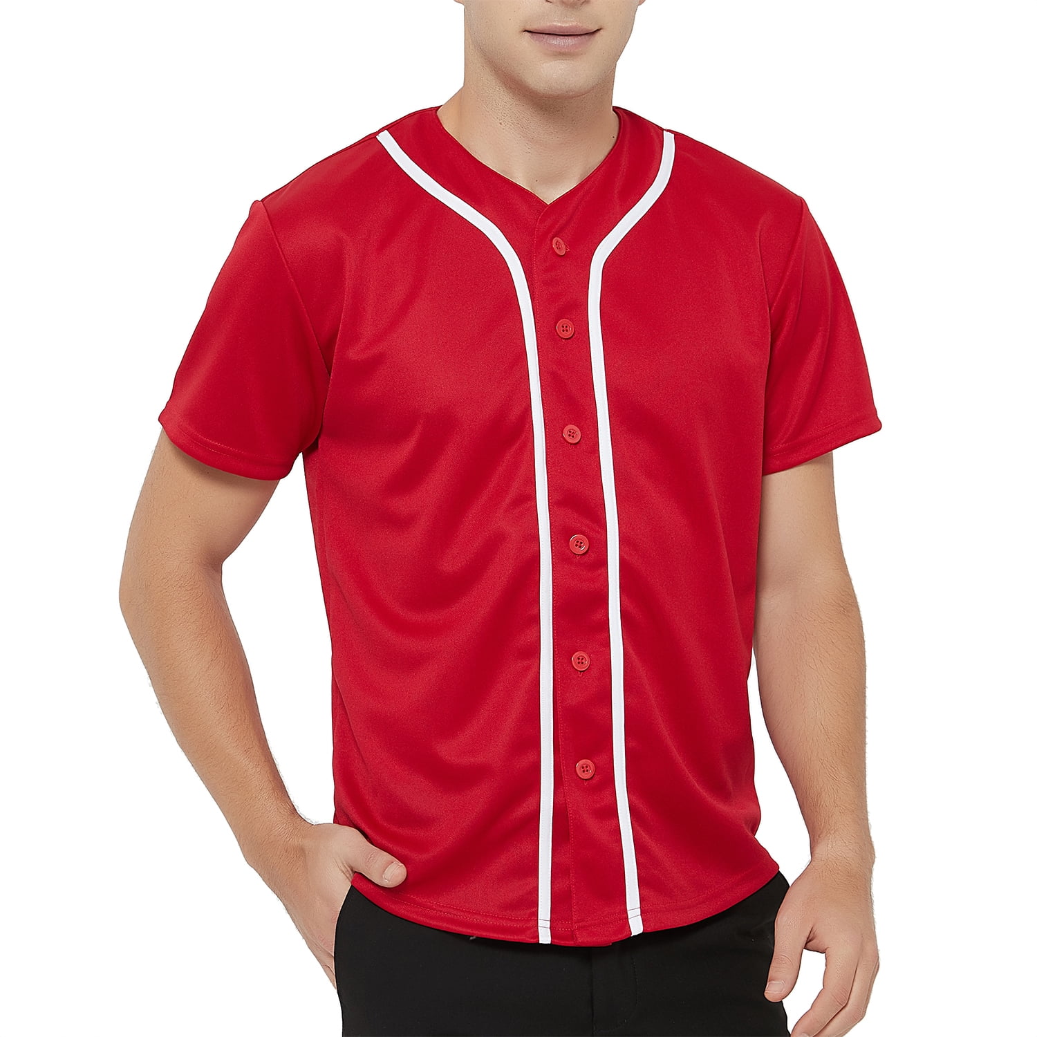 Toptie 2 Pack Men s Baseball Jersey Button Down Jersey Short Sleeve Shirt Red White M Other