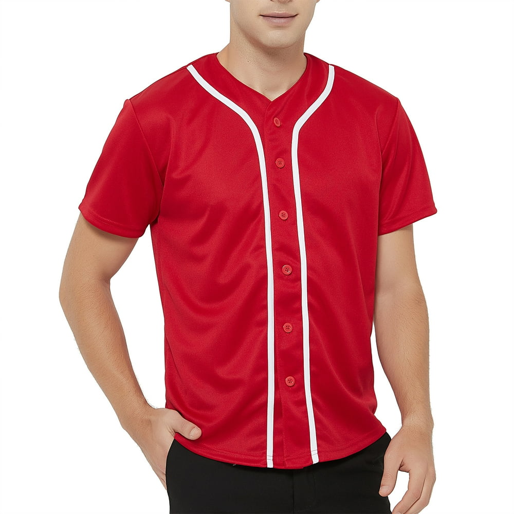 Toptie TOPTIE Mens Baseball Jersey Plain Button Down Shirts Team