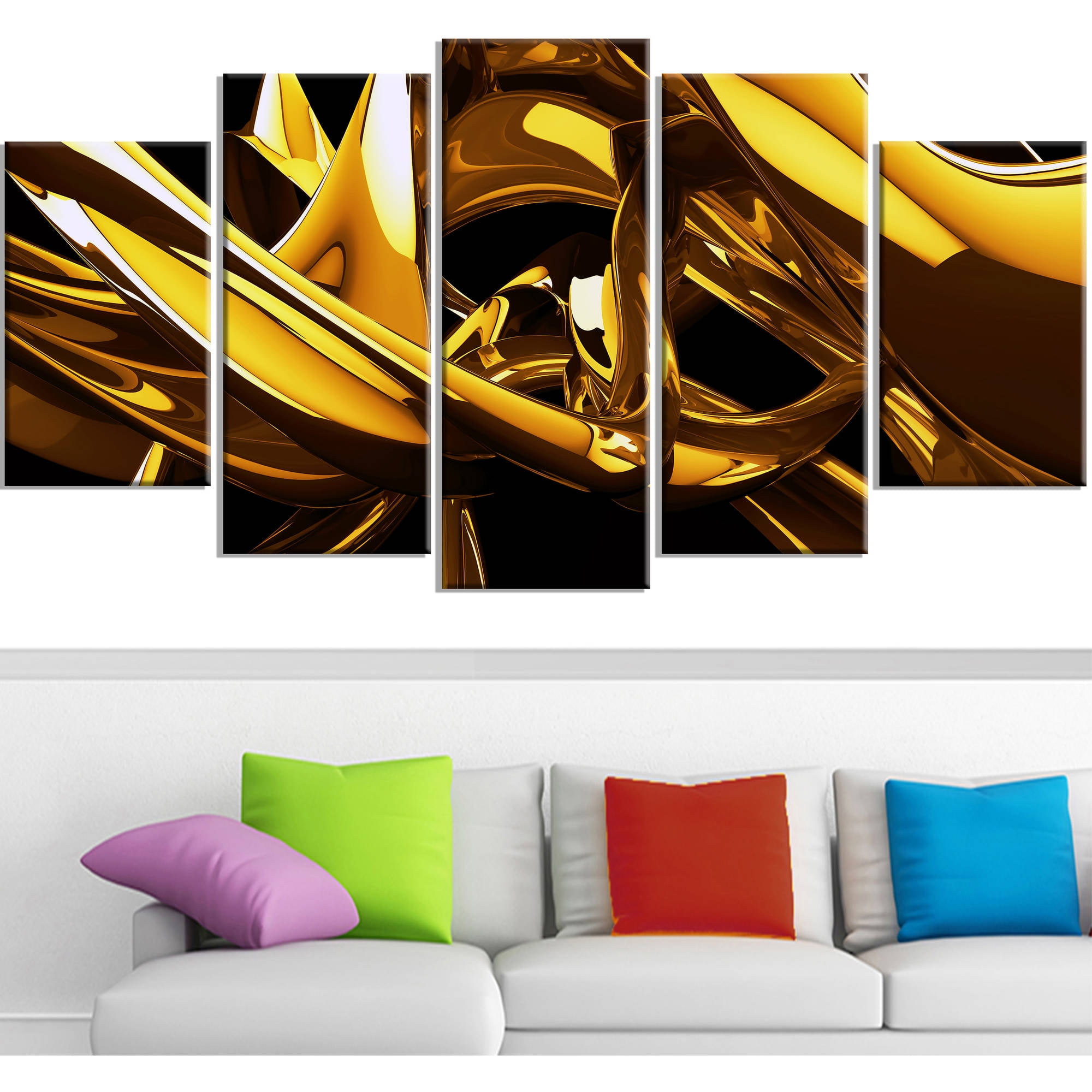 Design Art "Red VS Blue Abstract Art on Canvas, 5 Panels, 60" x 32